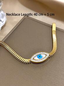 1 件金色邪眼项链女士不锈钢链项链日常派对珠宝礼物母亲节 - 彩色 - 查看 9