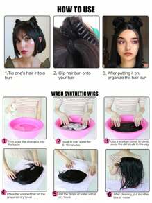 1 件合成爪夹发髻发髻卷发发髻发饰女士女孩彩色迷你爪夹发髻假发日常佩戴派对角色扮演圣诞节万圣节使用 - 彩色 - 查看 7