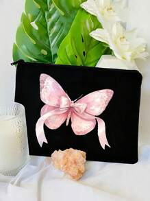 时尚蝴蝶结印花化妆包 - 旅行化妆包，女性旅行必需品，女孩礼物化妆工具盥洗用品收纳包盥洗包拉链手机钱包铅笔袋，化妆刷收纳轻便化妆品收纳包带拉链袋适合旅行和日常使用女士配饰旅行用品化妆包 - 彩色 - 查看 3