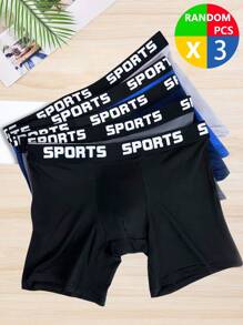 3pcs Men Comfortable Boxer Briefs, Elastic Sports Underwear Suitable For Casual, Workout & Outdoor Activities - Multicolor - View 2