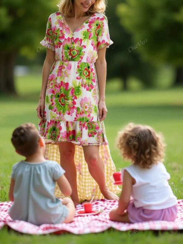 Vestido feminino com estampa floral e design plissado