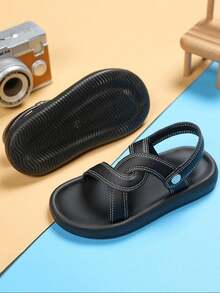 1 双女孩休闲镂空皮革平底凉鞋，适合夏季 - 黑色 - 查看 3