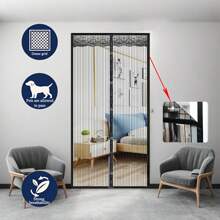 1 件，磁性窗帘网状门网，带磁铁，条纹软网门磁性，黑色蕾丝刺绣装饰门帘，无需打孔，夏季自粘门帘 - 黑色 - 查看 7