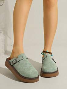 Women's Spring New Round Toe Thick Sole Comfortable Slip-On Casual Fashion Mules - Green - View 5