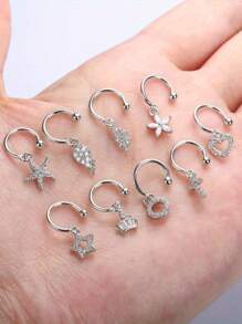 IRONBOX 9Pcs Ear Cuffs Stainless Steel Ear Cuffs For Women Men Non-Piercing Dainty Helix Cartilage Ear Clip On Wrap Earring Set Fake Earrings Lip Ring Adjustable - silvery - View 5