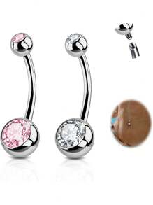 2PCS G23 Titanium Belly Button Rings 14G With Sparkling Cubic Zirconia Internally Threaded Navel Belly Piercing Curved Barbell Jewelry For Men Women Multiple Bar Lengths 6mm 8mm 10mm 12mm 14mm 16mm
