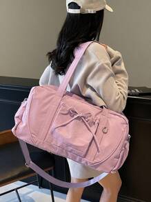 A Travel Luggage Bag Made Of Solid Color Fabric, Large Capacity Hand-Held Shoulder Bag, Yoga Fitness Bag For Loading Clothes At The Gym, Travel Bag That Can Be Worn On A Suitcase For Changing Clothes, Large Capacity Luggage Bag