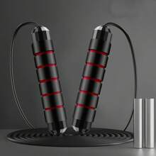 1pc Black & Red Steel Wire Jump Rope, Non-Slip, Sweat-Absorbent, Breathable, 3 Meters Total Length, Adjustable, For Adult & Student Sports, Fitness, Weight Loss, Fat Burning Training - Black Red - View 2