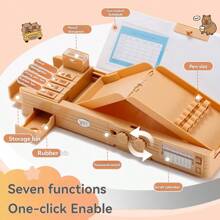 1个密码锁文具盒，双层多功能水豚卡通可爱铅笔盒，防水耐用防刮高品质男女通用学习用品收纳盒，附赠文具袋