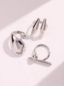 Bộ 3 chiếc/Bộ nhẫn hình học bất đối xứng bạc tối giản thời trang, quà tặng lễ hội đa năng cho phụ nữ, trang sức dự tiệc - Nhiều màu - Xem 8