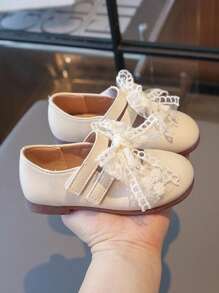 Girls' Fashion Cute Big Bowknot Lace Outdoor Flat Loafers Mary Jane Shoes, Soft & Comfy