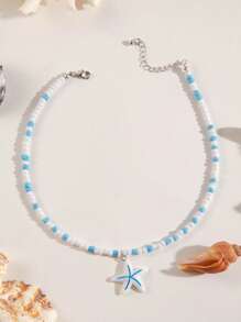 1pc Bohemian Beach Retro Style Resin White Shell Pendant Necklace With Faux Pearl & Beads, Single Layer, Suitable For Activities, Beach Parties & Gatherings, Gift