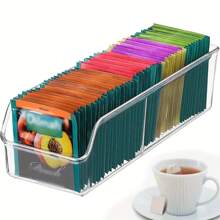 1pc Desktop Storage Box, Transparent Multi-Compartment Organizer Box For Stationery, Tea Bags, Coffee Supplies And Other Small Items