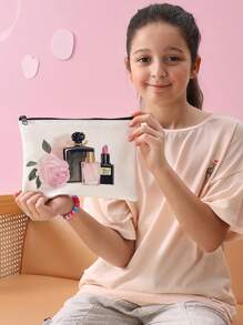 1 件彩色游戏机、高跟鞋、花朵和香水瓶印花洗漱包，适用于海滩、游泳池、泳装、化妆品、度假的旅行收纳包，大容量洗漱包，可装口红、刷子、护肤品、手机、硬币、小物品、家居、礼物