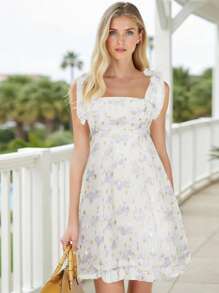 Women Y2k Cute Babydoll Mini Dress Corset Lace Patchwork Sleeveless Ruffled A-Line Flowy Short Dress Beach Streetwear - 紫色 - 查看 3