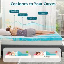 Mattress Topper, Cooling Gel Memory Foam Mattress Topper For Twin/Twin XL/Full/Queen/King Size Bed, Sleeper Sofa, RV, Camper, CertiPUR-US Certified - 藍色 - 查看 4