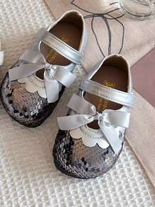 New Kids Flat Shoes, Children's New Version Dance Shoes, New Version Yoga Shoes, Shiny Surface Cute Bow Hook-And-Loop Flat Shoes, Ballet Shoes