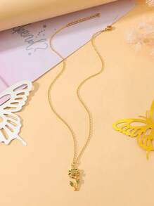 Goodwaro 1pc Delicate Rhinestone Inlaid Choker Necklace, Sunflower & Blessing Pendant, Women
