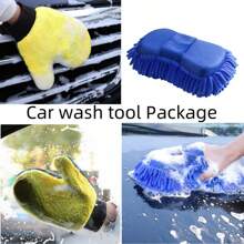 1 件双面洗车手套，适用于油漆、家居清洁和洗碗手套、珊瑚绒玻璃清洁工具 - 彩色 - 查看 2