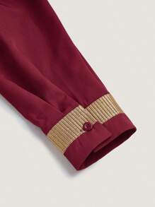 2pcs/Set Men's Burgundy Red Dashiki, Golden Embroidery, Long Sleeve, Round Neck, Elastic Waist Pants, African Clothing, Men's Casual Shirt & Pants 2 Pieces Set, New For All Season, Street Style, Parties, Dates, Weddings, Cultural Events, Traditional Ceremonies - Burgundy - View 7