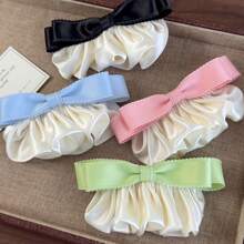 1pc Korean Retro Ruched Satin Pleated Hair Clip, Spring-Loaded Colorblock Niche Hair Accessory