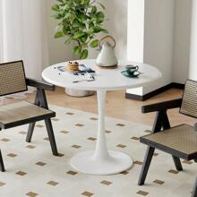 White Round Dining Table - 24 Inch Tulip Table With Metal Pedestal For Living Room, Kitchen, Office, Bistro, Leisure - 白色 - 查看 4