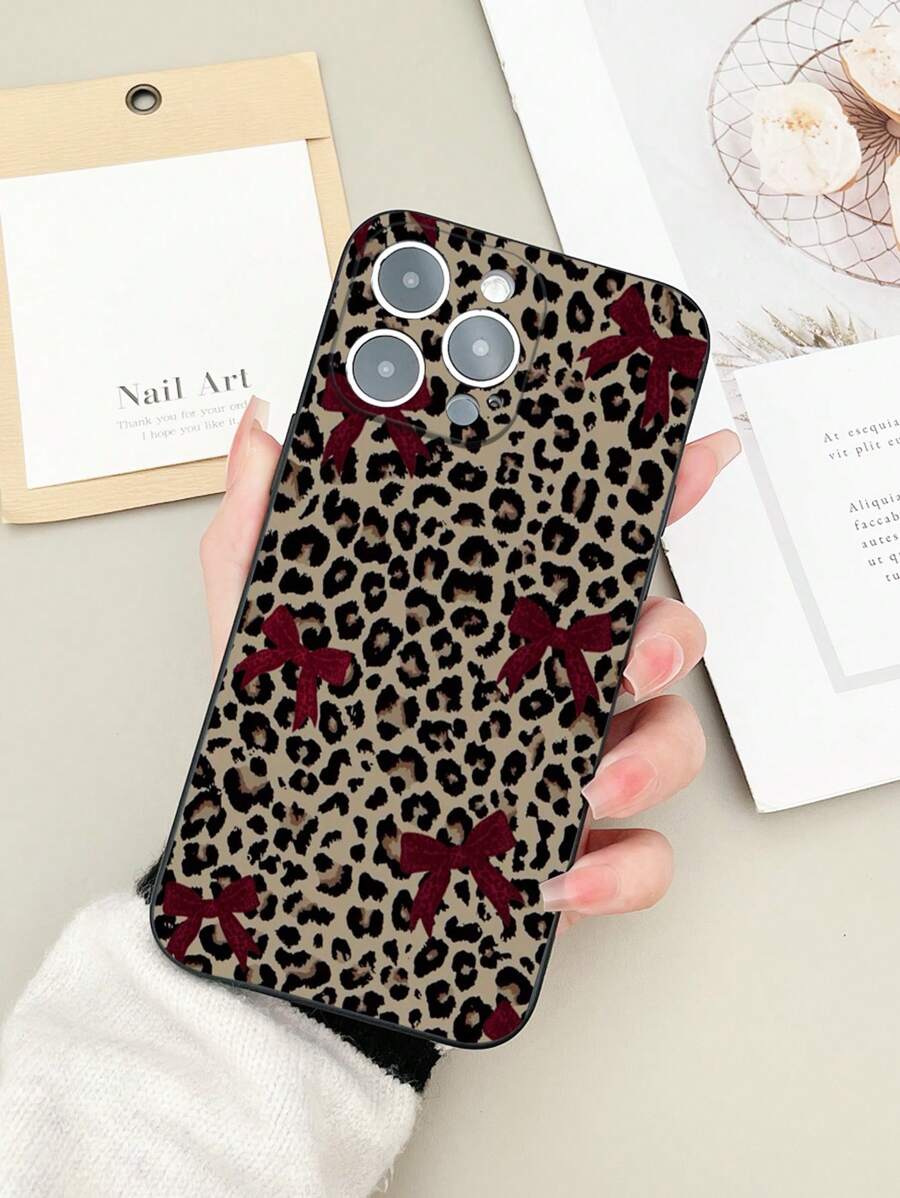 Cheetah, Leopard Print 1pc Solid Color Matte Simple Cellphone Soft Case, Leopard Print & Red Bow Pattern Printed TPU Protective Cover Compatible With Iphone 15 Pro Max, A54, Redmi Note 12, Redmi 14C, Galaxy S25 Ultra, IPhone 16 Pro Max, Redmi 13C 4G, Galaxy A55 5G, Redmi Note 13 Pro 4G, Galaxy S23 FE, Galaxy A05S - Great Gift For Friends & Family - Black - View 1