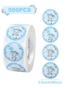 500张/卷 蓝色小象圆形贴纸，可爱小象标签，适用于性别揭晓派对、生日、节日派对、礼品包装、礼品袋封口、DIY日记本、杯子、计划本、购物/商业装饰、不干胶标签 - 藍色小象 - 查看 4
