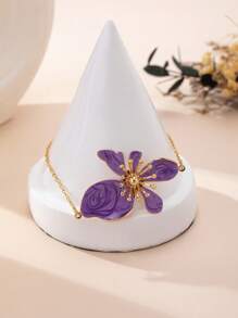 1pc Fashion Bohemian Enameled Metallic Flower Pendant Anklet, Suitable For Ladies Daily And Holiday Outfits - Flowers - View 7