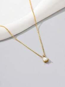 1pc Stainless Steel Water Drop Shaped Stone Pendant Necklace, Golden - Yellow Gold - View 2