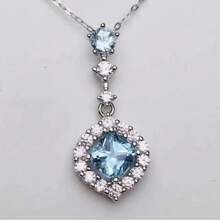 1pc 925 Silver Necklace Pendant With Natural Olivine (Green), Topaz (Blue), Garnet (Red), Amethyst (Purple), Yellow Quartz (Yellow) Double Gems, No Chain, Powerful Energy And Magnetic Field For Good Luck, Suitable For Women's Daily Or Party Wear - Blue - View 8