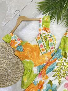 Long Dress PRINTED With Lining In CREPE Fabric, Beautiful And Fashionable - Lime Green - View 2