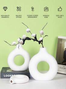 1pc Black Plastic Round Vase Decor, Artificial Dried Flower White Decorative Vase, Artistic Vase For Flower Arrangement, Minimalist Autumn Living Room Office Decor, Home Decor, Vase, Center Piece, Tabletop Decor For Valentine's Day Room Decor Flower Vase Glass Vase