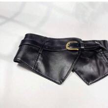 1pc Fashion Minimalist Waist Belt, Women Versatile Decorative Waist Strap, Practical High-End Wide Waist Cincher, Suitable With Dresses, Coats, Cardigans, PU Leather Material - Multicolor - View 4