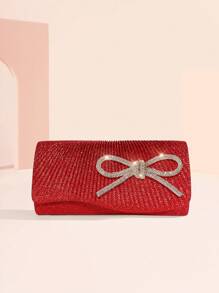 Túi cầm tay trang trí tiệc bướm thanh lịch cho nữ có dây đeo xích, túi đeo vai, túi đựng đồ buổi tối. Bộ 3 món kèm vòng cổ pha lê hình trái tim và hoa tai - Đỏ - Xem 4