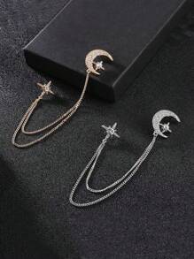 1 件长流苏满钻月亮和星星胸针，女士派对/约会服装配饰珠宝 - 星星 - 查看 12