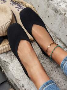 Fall/Winter Women's Comfortable Breathable Flat Shoes, Outdoor Fashion Ballet Patchwork Slip-On Loafers