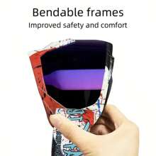 Stylish Motorcycle & Ski Goggles - Scratch-Resistant, Adjustable Strap, Durable TPU Lens In Blue/Green/Black Pattern For Outdoor Riding Safety, Motocross Goggles