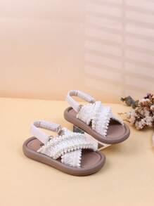 Girls' Casual Summer New Sandals, Small/Medium Kids Flat Beach Shoes, Hook-And-Loop Closure Children Sandals - Beige - View 8