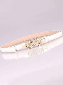 Elegant Rose Floral Thin Waist Belt For Girls - Versatile Skirt Accessory, Snug Fit Faux Leather With Alloy Buckle - one-size - View 3