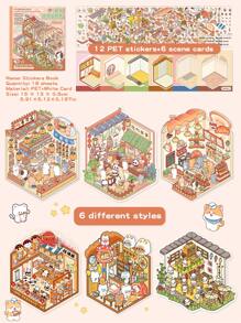 18/34 pièces Mini autocollants décoratifs pour maison, autocollants de scène (12/24 pièces de motifs + 6/12 pièces de carton de montage), autocollants de paysage de maison miniature 3D pour enfants, DIY, scrapbooking, jouets, réutilisables, options de taille multiples