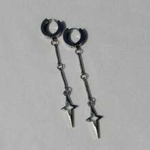 一对时尚银色十字星吊坠耳环