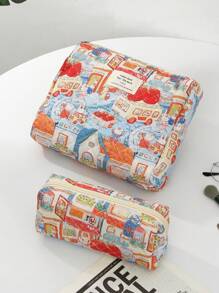 1PC Exquisite Multi-Color Rabbit Jacquard Makeup Bag, Travel Makeup Bag, Minimalist, Multifunctional, Handheld Makeup Bag Travel Essentials Travel Accessories Travel Must Haves