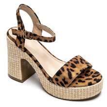 Sandalias de plataforma con tacón alto grueso y estampado de leopardo con correa de tobillo - estampado de leopardo - Ver 1