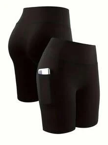 High Elasticity Swim SPRTY Plus Wideband Waist Bikini Bottom With Phone Pocket - Black - View 8