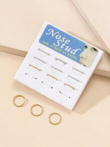 12pcs Silver & Gold Color Stainless Steel Nose Rings, All-Match & Versatile For Women & Men