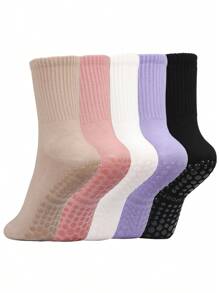 1 Pair/5 Pairs Solid Color Cotton Yoga Socks With Anti-Slip Massage Dots, Comfortable Breathable Socks For Dance & Sports