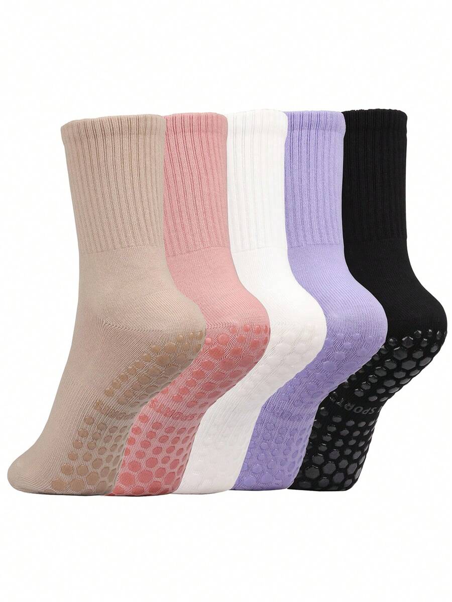 1 Pair/5 Pairs Solid Color Cotton Yoga Socks With Anti-Slip Massage Dots, Comfortable Breathable Socks For Dance & Sports