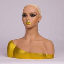 JINGFA PVC Mannequin Head With Shoulder Display Manikin Head Bust For Wigs,Makeup,Beauty Accessories 2PCS - 棕色 - 查看 3