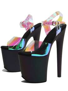 Sandalias de tacón alto de 8 pulgadas de mujer WUXIN H&P, plataforma exótica, tacones de aguja para pole dance - Negro - Ver 5